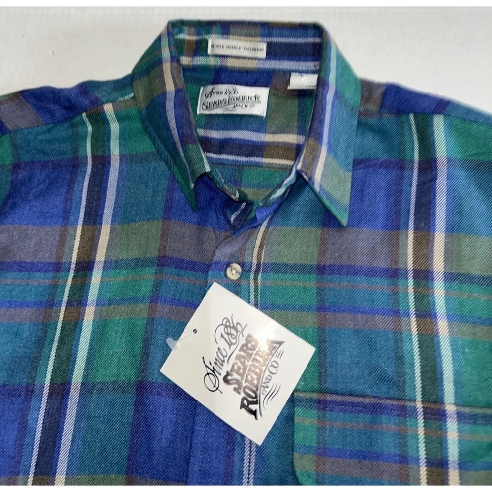 Mens NOS Vintage Sears Roebuck Shirt Flannel Button Up Single Needle L Tall NWT
